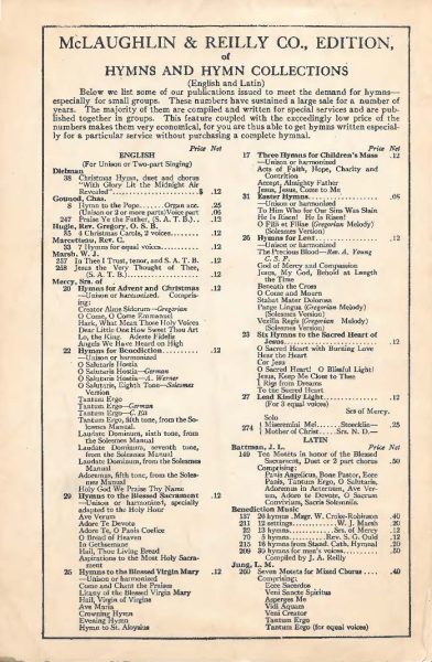 Hymn Pamphlets - McLaughlin & Reilly Co.,  Hymns and Hymn Collections, 1905