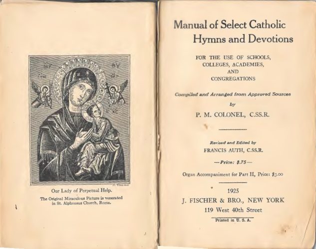 Manual of Select Catholic Hymns and Devotions, 1925
